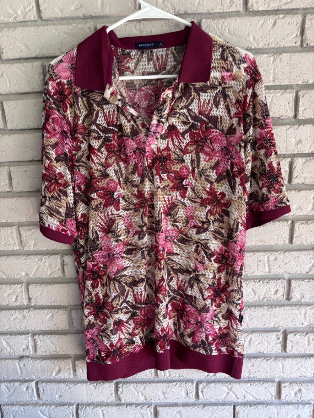 BARABAS Polo Shirt Mens XL Multicolor Mesh Floral Pattern